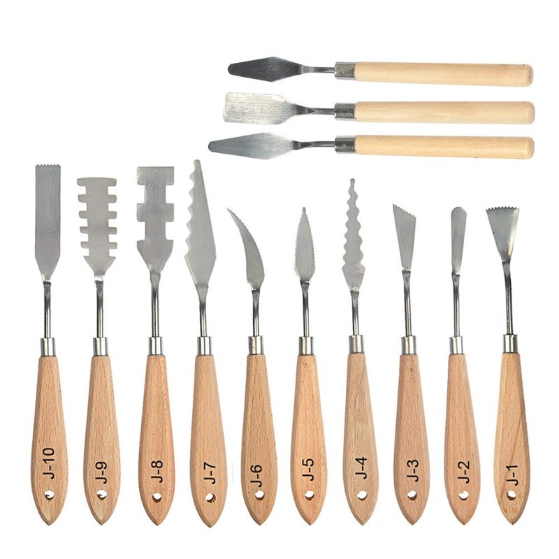 FOCCTS 13 Pcs Palette Knife Set, Stainless Steel Spatula Knives, Wooden Handle Painting Pallet Knife Set for Oil, Acrylic Mixing, 13 Distinctive Blade Shapes - Image 1